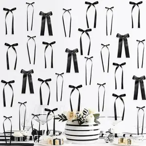 Black Bow Birthday Decorations, 3 Sizes 45Pcs Black Ribbon Bow Wall Decor, DIY Bows Photo Backdrop for Birthday Baby Shower Bridal Shower Wedding Bachelorette Party Girls Room Bedroom Decorfidget toys
