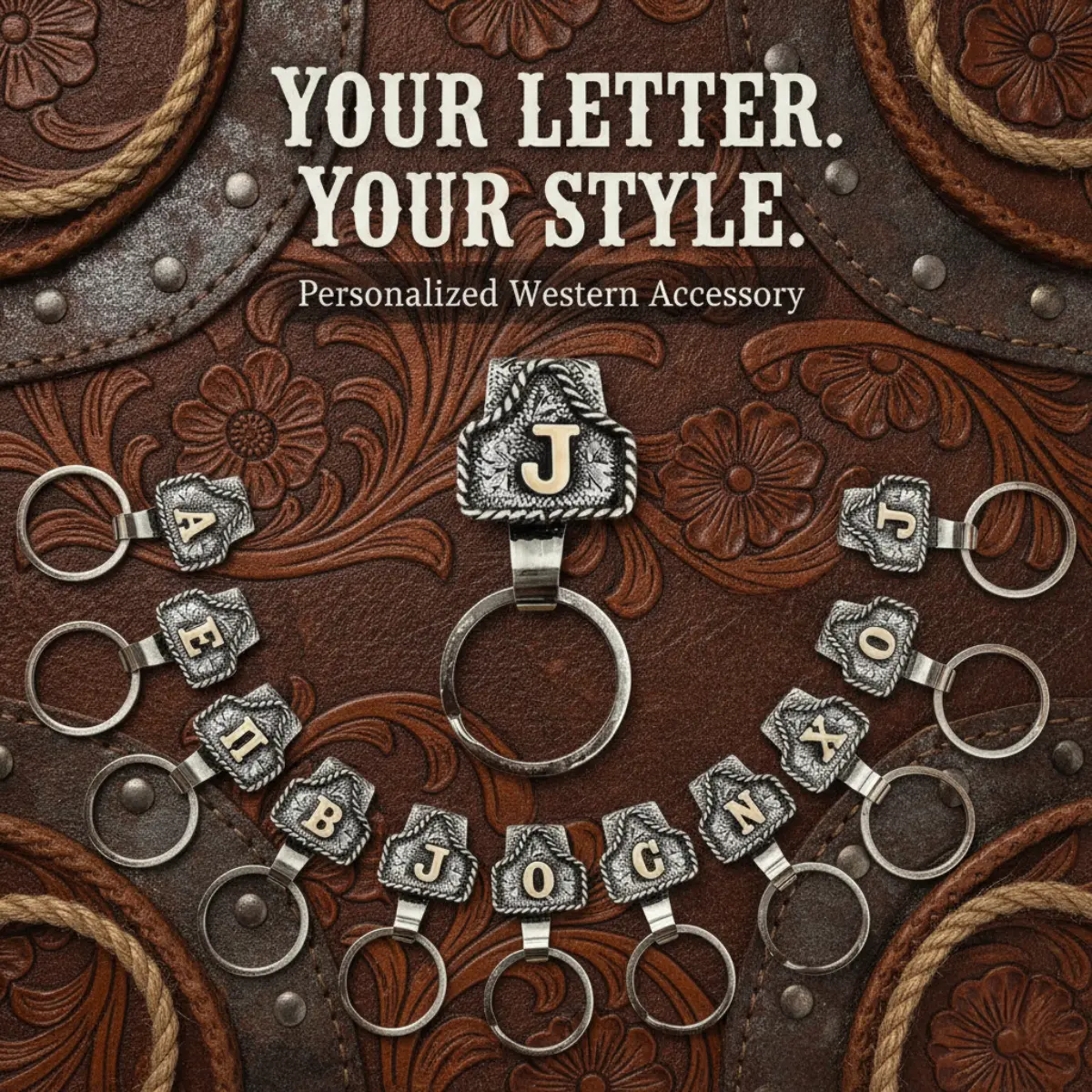Vintage Western Cowboy Alphabet Initial Zinc Alloy Keychain - Stylish Custom Initials Cow Tag Belt Clip Key Holder, Personalized Western Hanging Decor for Pocket/Belt, Gifts for Boyfriend, Stylish Keychain, Letters