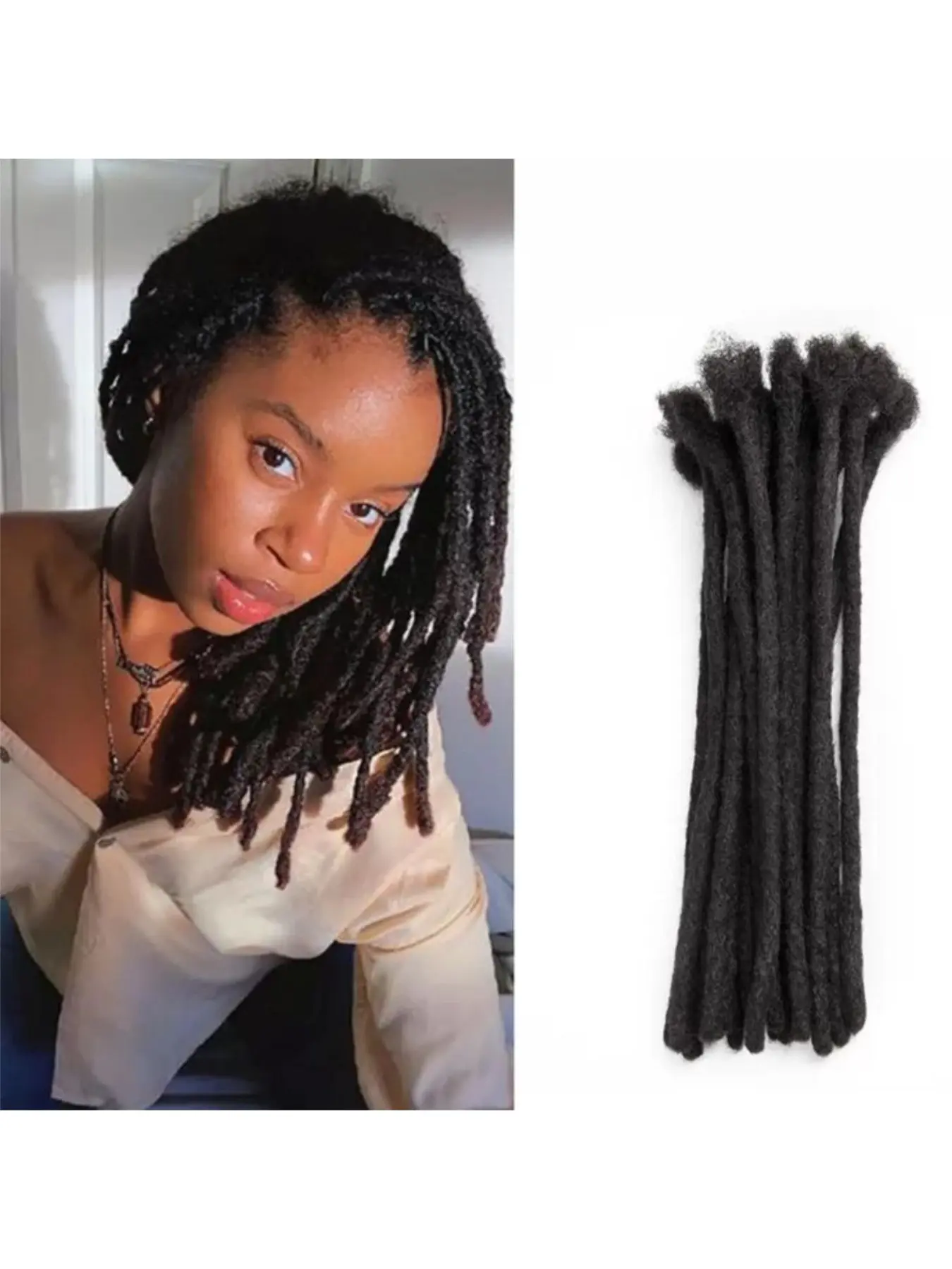 Natural Black Human Hair Dreadlock Extensions 4–16 Inch Handmade Loc Extensions 0.6cm Width 10–90 Strands Full Head Real Human Hair Locs for Women Men Kids Dyable