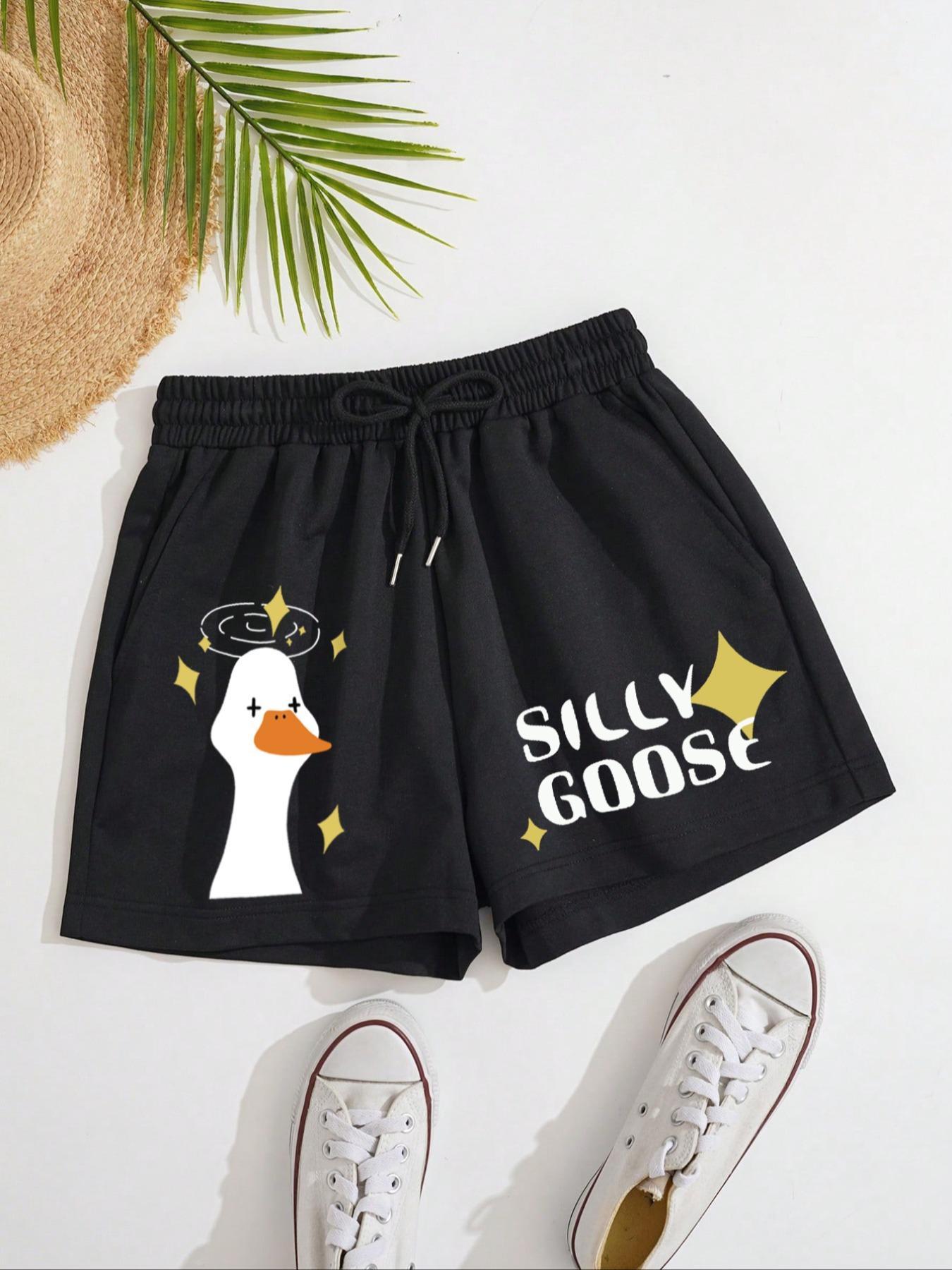 Women's Letter & Goose Print Boxer Brief, Casual Comfy Breathable Graphic Shorts for Daily Wear, Ladies Underwear for Summer
