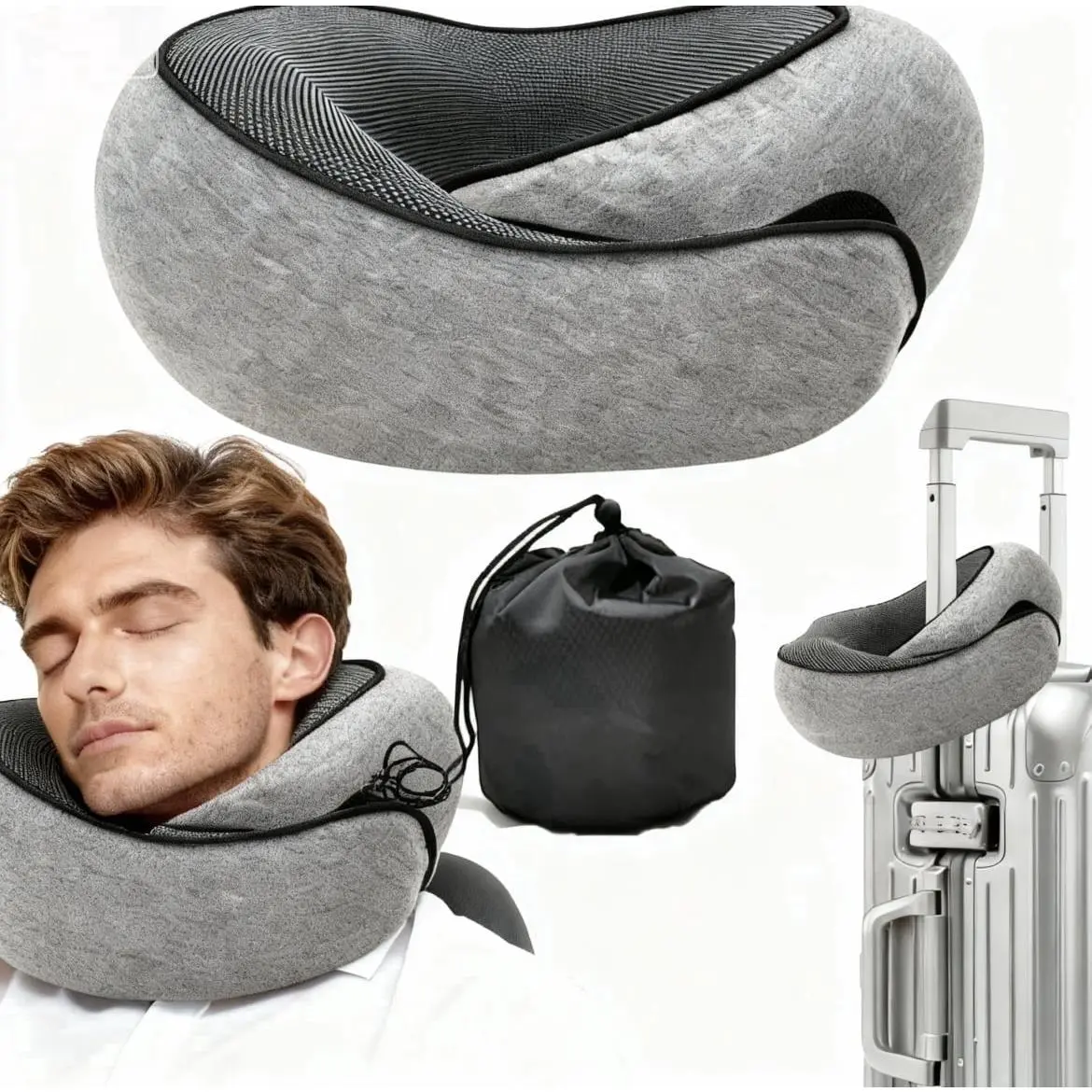 Memory Foam Travel Pillow U-Shaped Neck Support for Airplane Car Office Washable Cover Portable Travel Neck Pillow with Bag