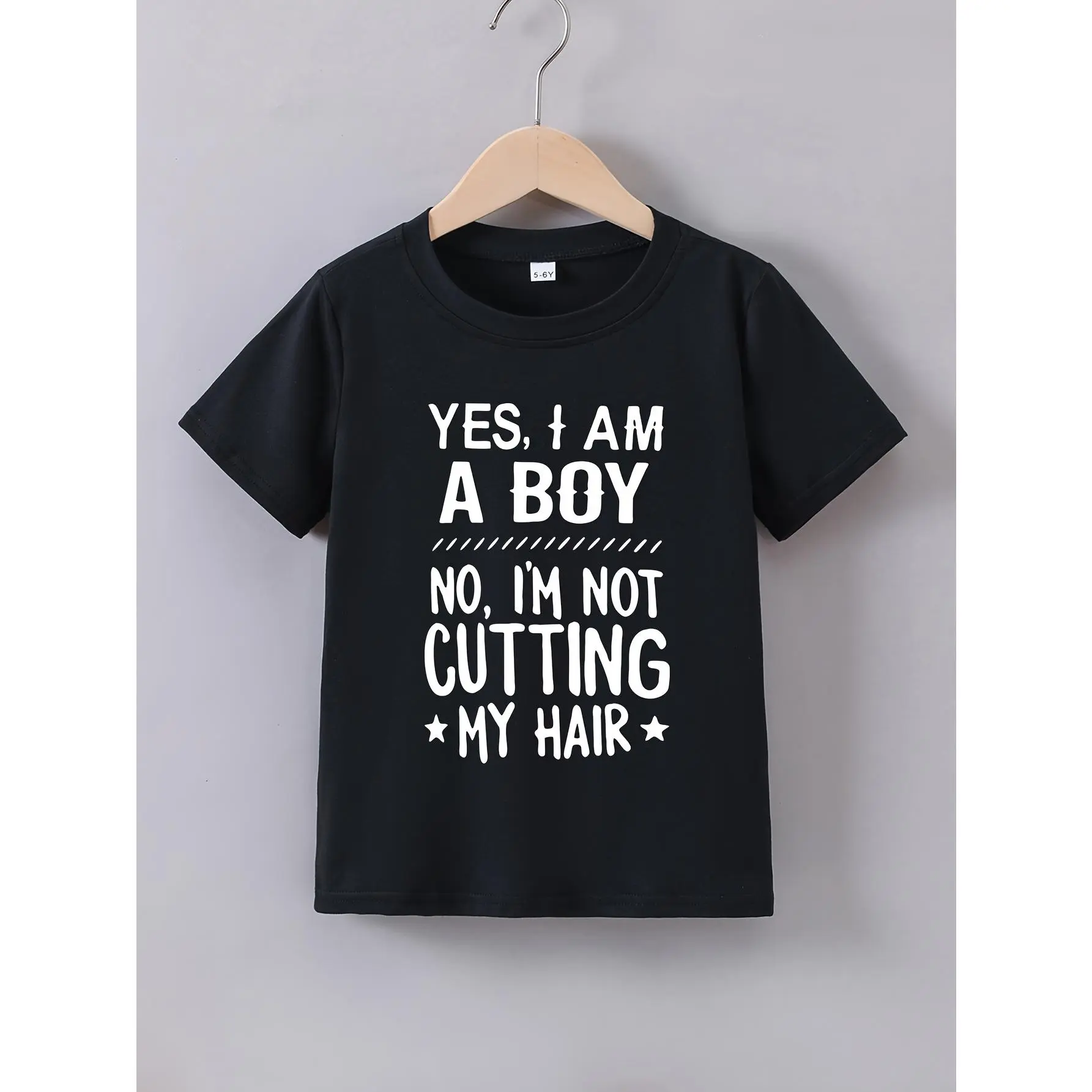 Boys Graphic T-Shirt, Funny 'Yes I Am A Boy No I'm Not Cutting My Hair' Print Tee, Casual Short Sleeve Top For Kids