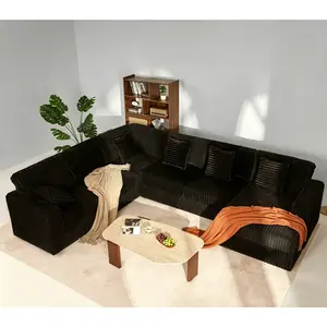 DealsforYouDays[6 Packages Shipping]Queen Sofa,Cloud Couch 139" U-Shaped Sectional Sofa, Oversized 7-Seater Modular Couch with Corduroy Upholstery, Deep Seats, High Backrest & Pocket Spring Cushions for Living Room, Right Facing Chaise