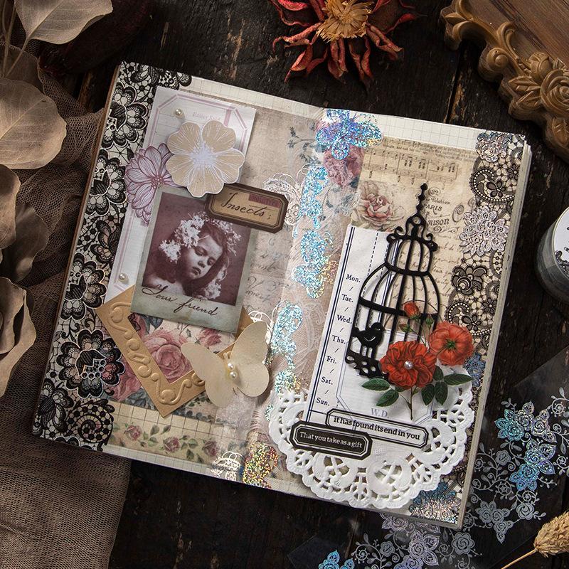 Lace Pattern Tape, 1 Roll Random Color Exquisite Vintage Floral Print Lace Decorative Tape, DIY Decorative Tape for Scrapbooking, Journaling, Gift Wrapping, Craft Making, Elegant Floral Lace