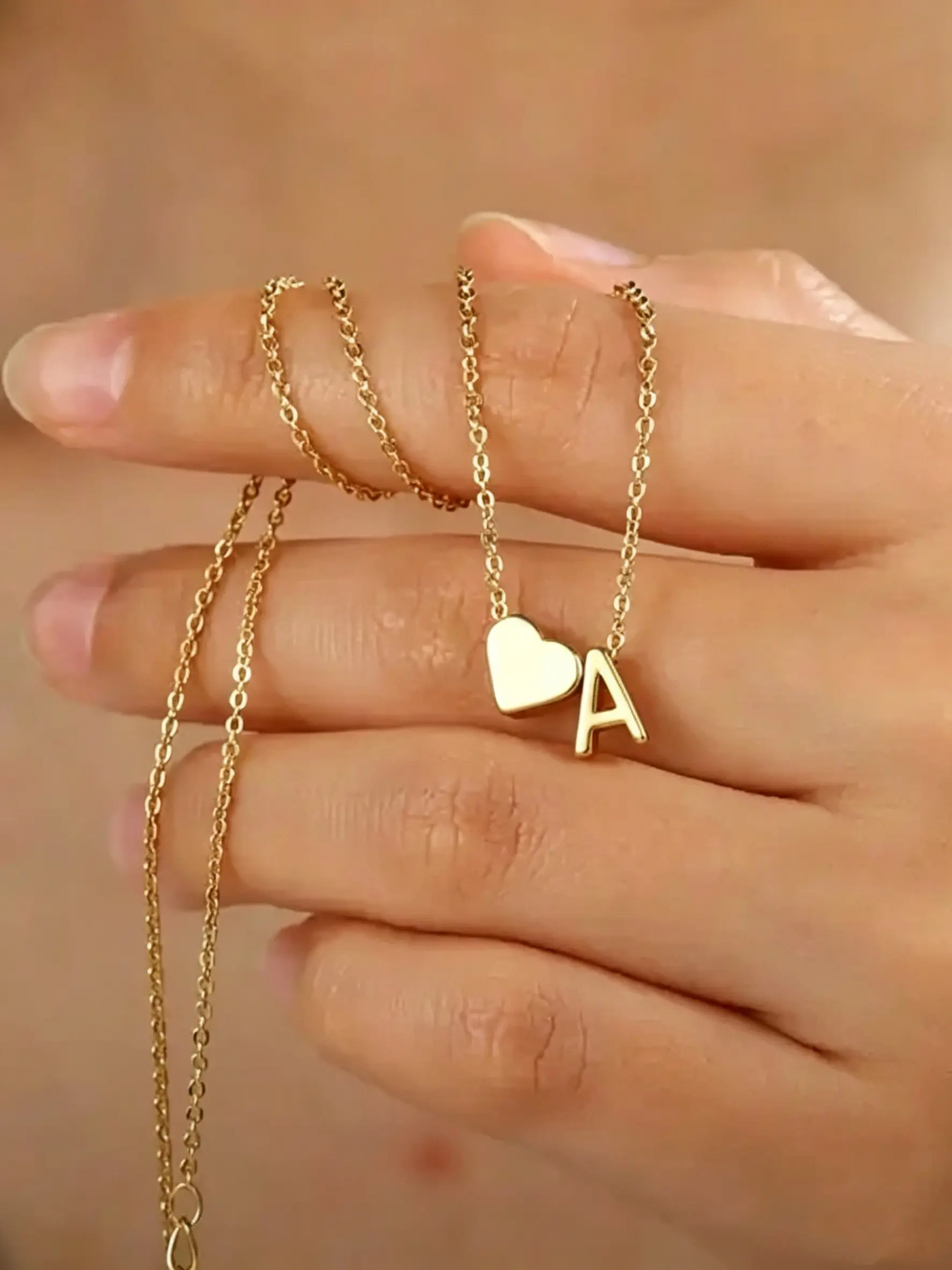 Dainty Minimal Heart Initial Necklace, Chain Necklace, Custom A-Z Letter Gold Choker for Teen Girls & Ladies, Slim Lightweight Name Pendant Jewelry, Versatile Daily Accessory, Elegant Tiny Love Charm for Office & Casual Outfits