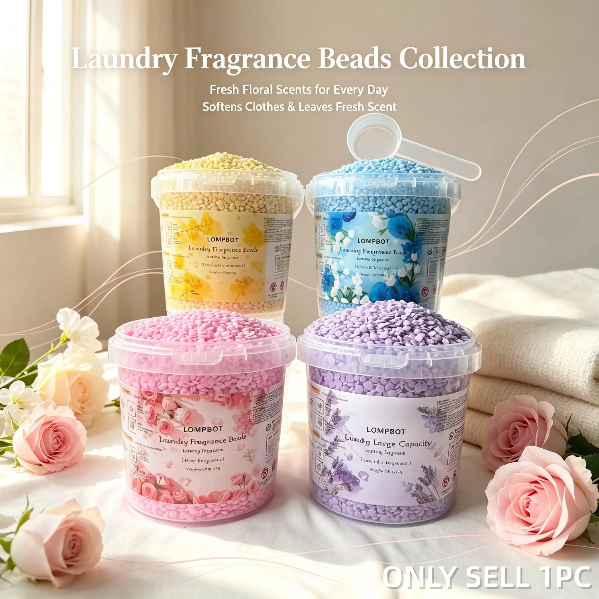650g Big Bucket Laundry Scent Beads with Measuring Scoop, Laundry Scent Booster, Long-Lasting Perfume-Grade Fragrance, Multi-Use for Clothes & Wardrobe Freshening