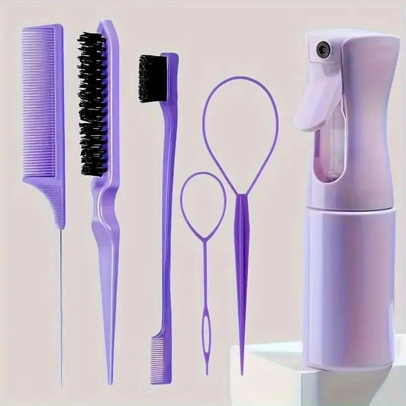6-Piece Wigs Styling Comb Set, Hair Salon Tools, Hair Brush, Sharp Tail Comb, Eyebrow Brush, Hair Rollers, Hair Pull Pins, Spray Bottle