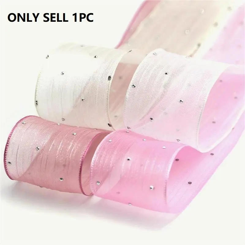 5m Pack 40mm Wide Bubble Ruched Rhinestone Net Ribbon, Transparent Hard Mesh Ribbon, Bow Hair Accessory, Gift Wrapping, Wedding Decor, DIY Craft, Ribbon Decoration