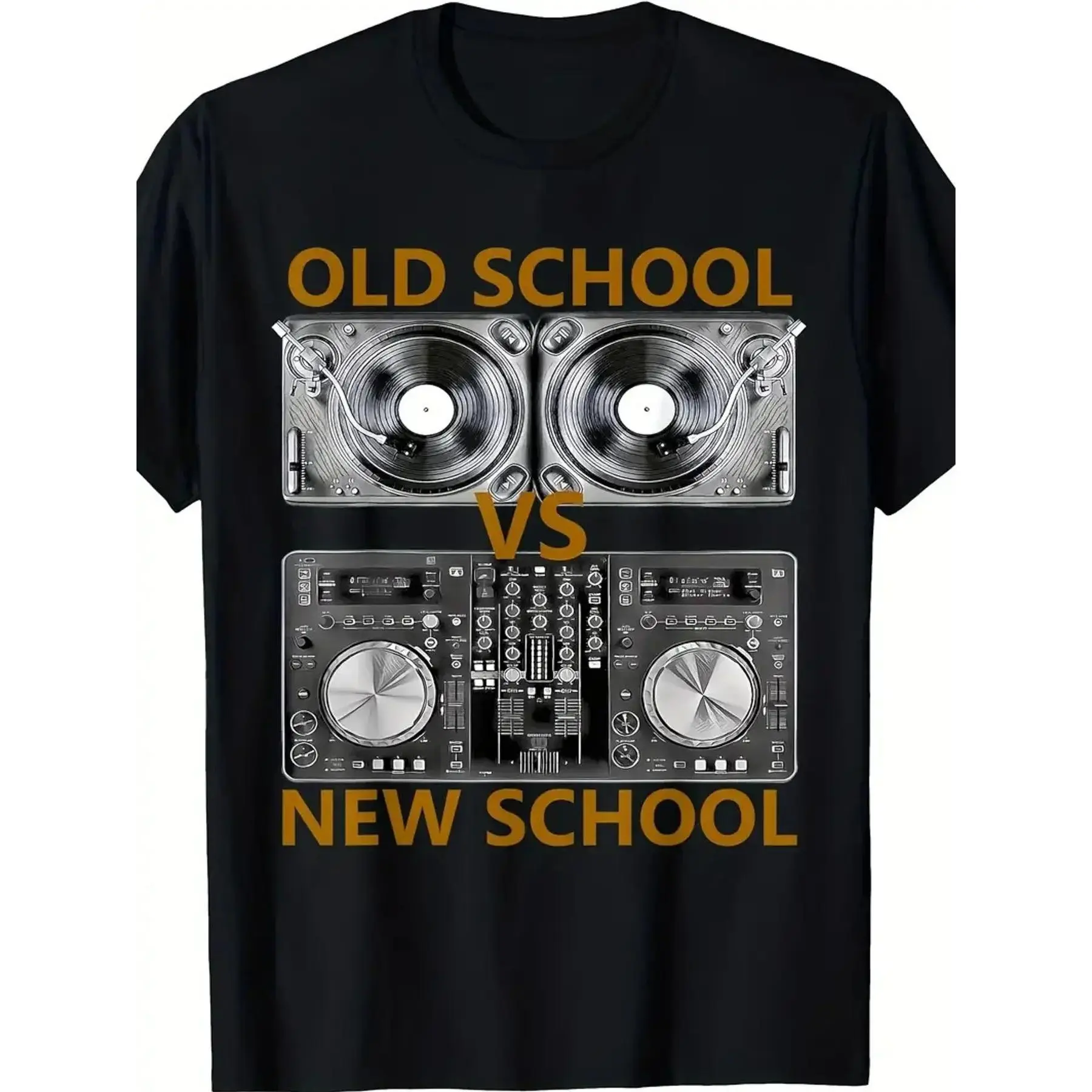 1pc Men's DJ Music T-Shirt Compatible for Dance Parties - DJVS & Lettering Print Round Neck Short Sleeve Casual Streetwear Tee for Events, Machine Washable Dance Music Apparel