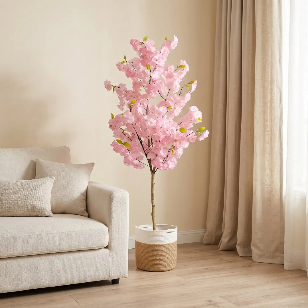153cm (5ft) New Pink Cherry Blossom Tree with Realistic Trunk and Foliage, Faux Plant Without Pot – Perfect for Wedding Ceremony, Garden Party, Balcony and Spring Seasonal Decor – Zero Maintenance, Ideal Gift for Valentine's, Mother's Day, Housewarming