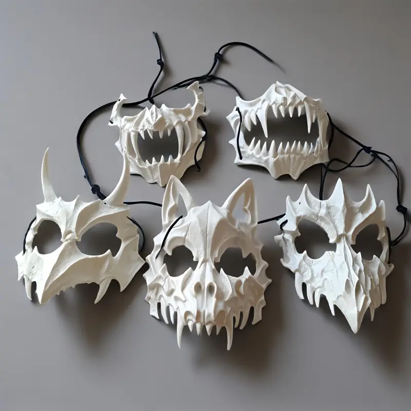Set of 5 Spooky Black And White Animal Skeleton Masks, Perfect for Halloween And Easter Celebrations, Suitable for Various Festive Occasions, Made from Plastic for Both Men And Women