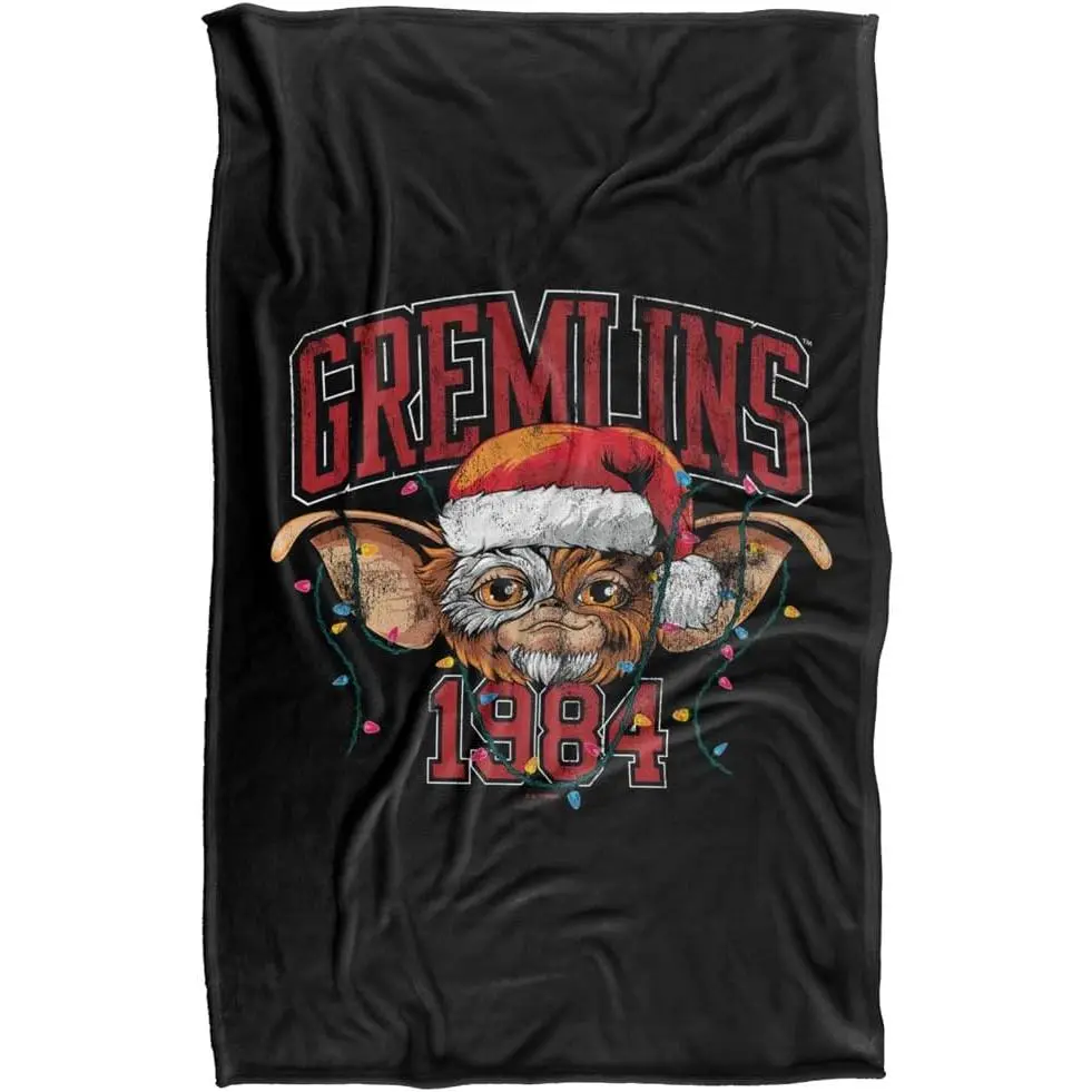 Gremlins Gizmo Santa Hat Christmas Lights 1984 Vintage Flannel Throw Blanket Retro Holiday Movie Warm Blanket Gift Fans All Ages