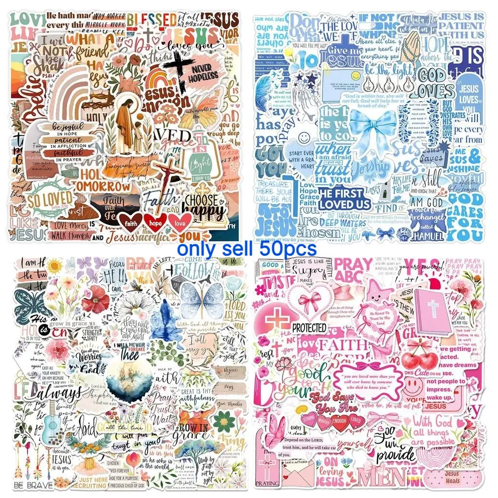 50-Piece Jesus Phrase Sticker Pack-Graffiti with Biblical Motivational Quotes, Waterproof Decor Stickers for Suitcase, Water Bottle, Laptop, Pencil Case, Scrapbook & Scrapbook Accessories, Perfect for Fa Sticker Sheets