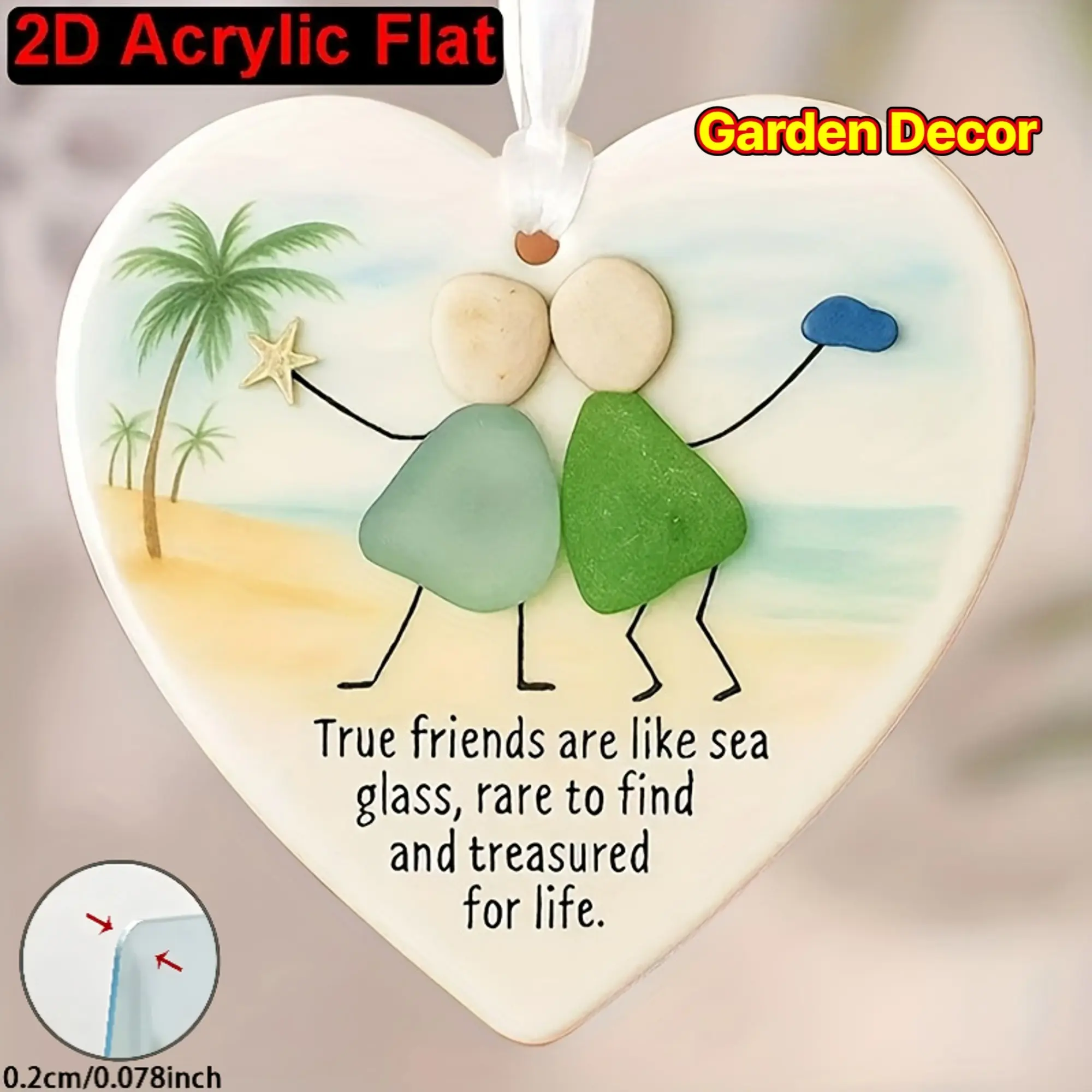 Acrylic Heart Pendant Decoration, Hangable, Decorative Hanging Ornament, Hanging Wall Decor, Friendship Text Print, Perfect Gift for Friends, Home Office Garden Decor, All Seasons