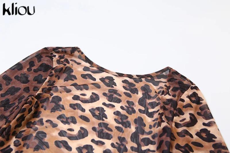 shapewear kliou Mesh Leopard Women Playsuits Sexy Hot Thin See Through Backless Full Sleeve Bodyshaping Romers Female Stunning Clubwear Womenswear Bodysuit Overalls Leopard_Brown Tops Halter Plaid