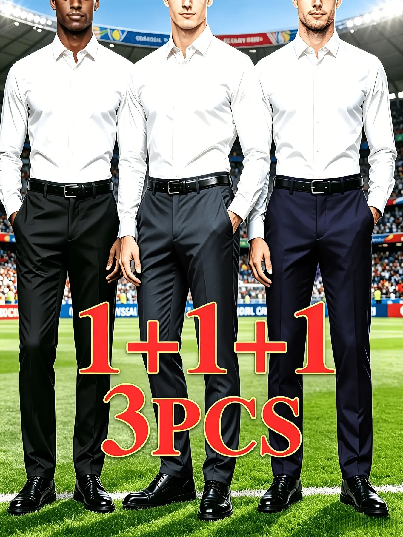 3-Pack Men's Loose Straight Leg Elastic Solid Business Suit Pants, Classy Casual Trousers, Business Trousers, Wrinkle-Resistant Comfortable Formal Casual Long Pants, Fashionable Versatile Ankle-Length