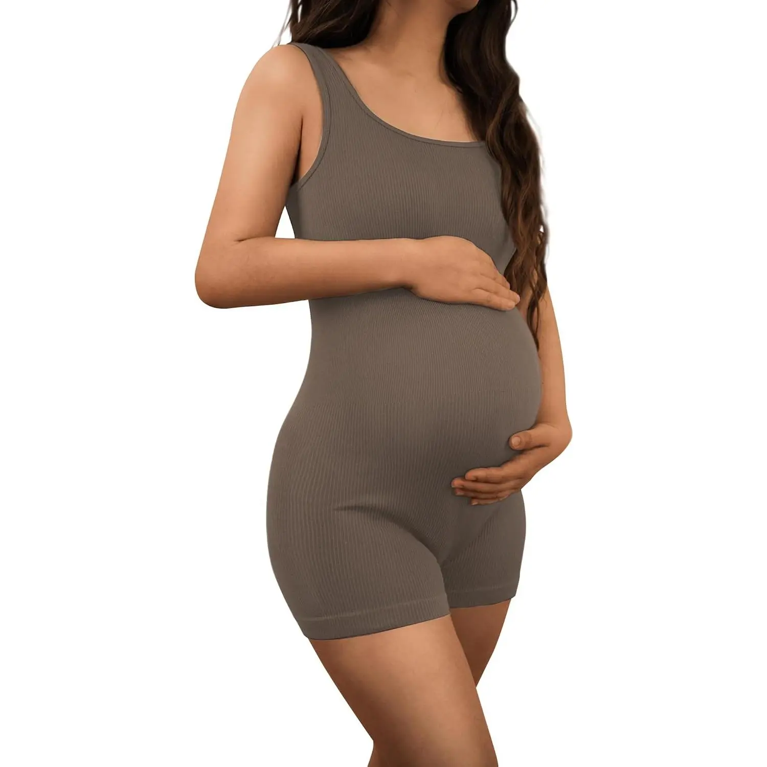 Women's Maternity Bodysuit  Shapewear Sleeveless  Top Shorts Ribbed