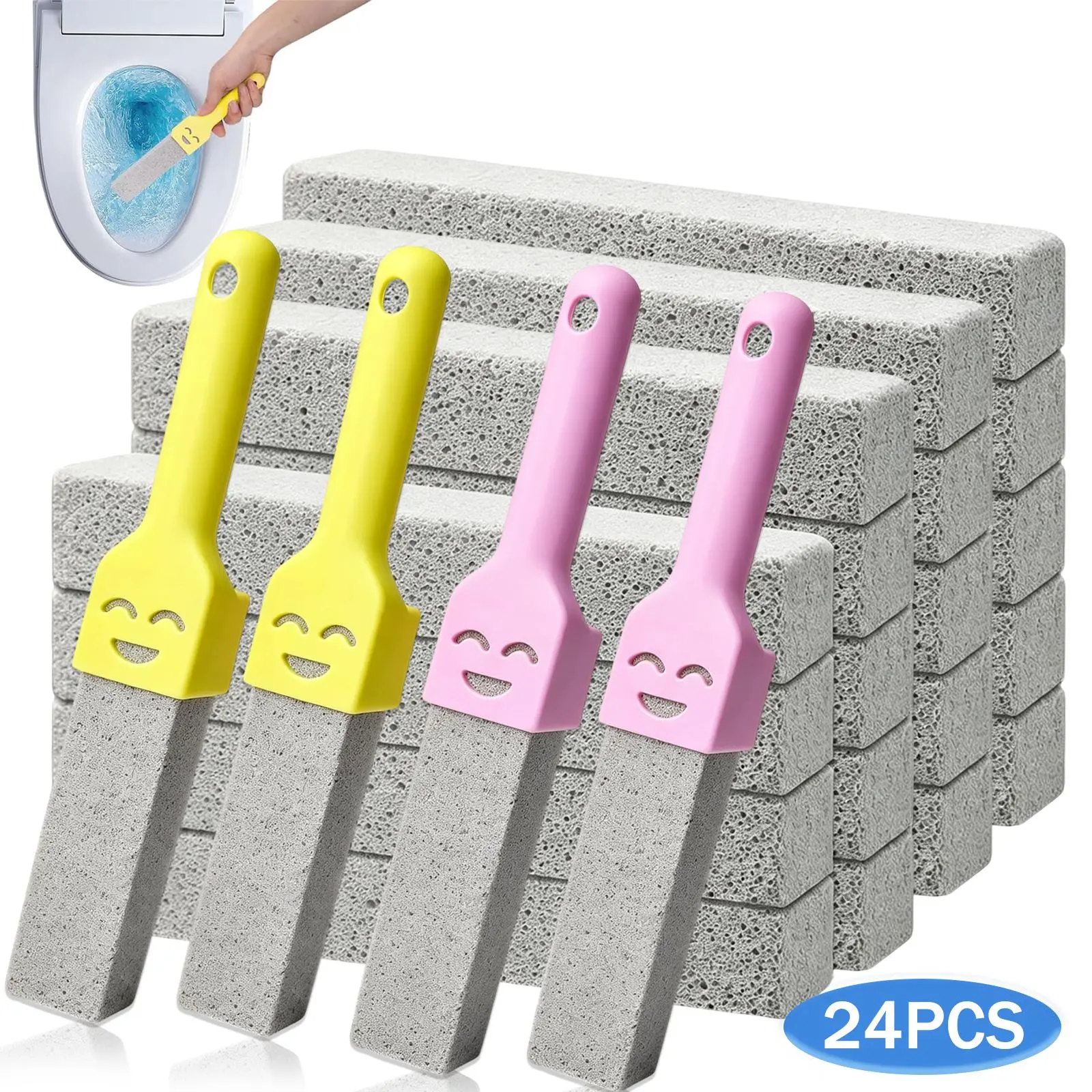 12/24 Pack Pumice Stone Toilet Bowl Cleaner Sticks with Handle, Hard Water Ring & Calcium Buildup Stain Remover, Effective for Toilets, Bathtubs, Kitchen Sinks, Grills and Pools
