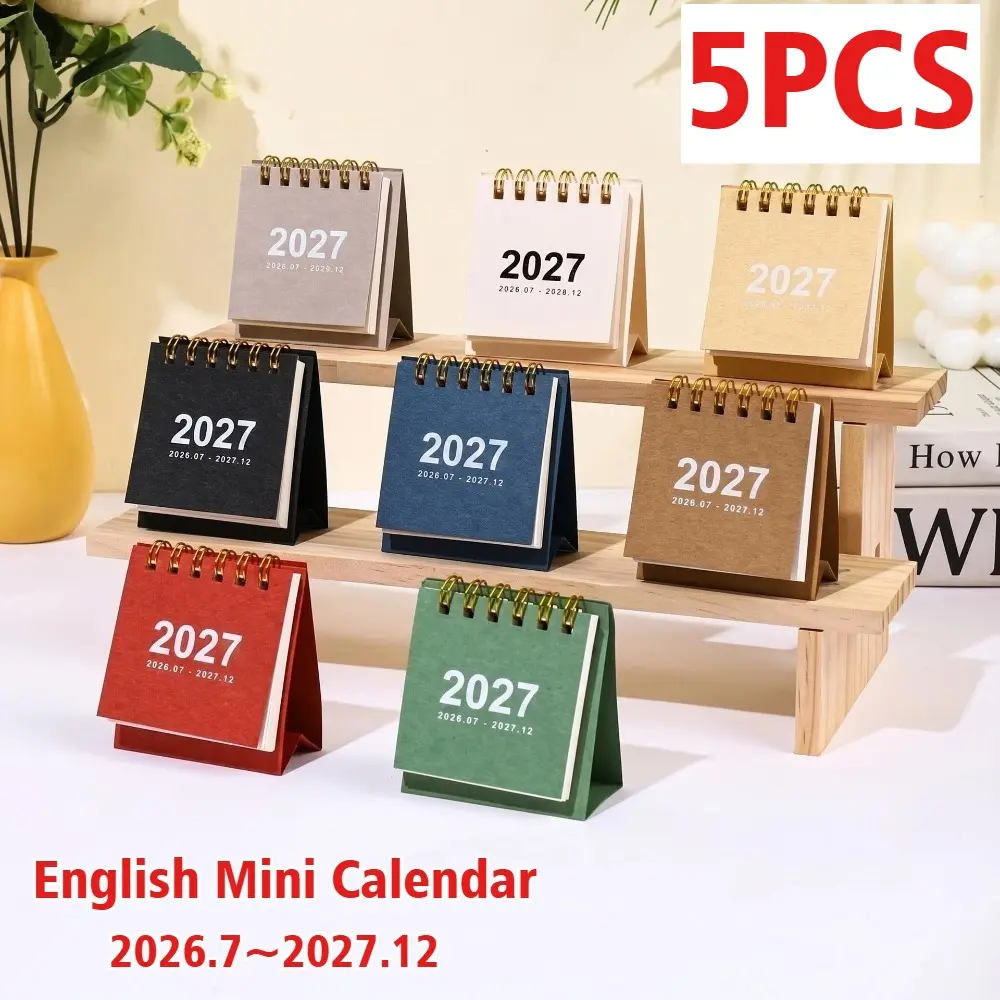 5-Pack 2027 Mini Desk Calendar, English Simple Design, Compact Office Planner, Creative Scroll Schedule, Desktop Decorative Stationery, Aesthetic Office Supplies