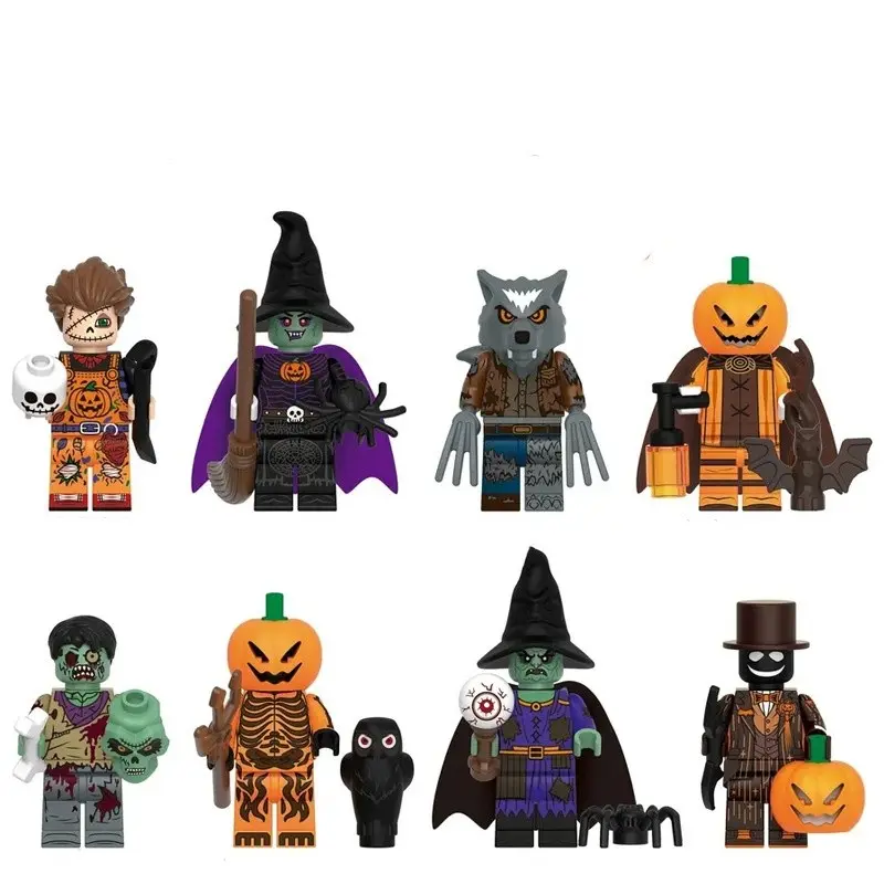 Halloween Pumpkin Head Building Blocks Figure, Kids Assembly Doll Toy, Fun Educational Playset for Children, Perfect for Halloween Parties, Building Block Figures