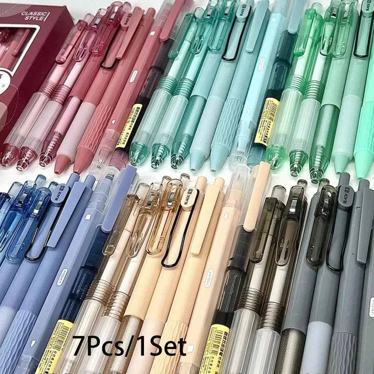 7 pcs gel pen set, Retractable clicker pens, Rollerball pen set, Writing stationery, with 0.5mm black ink, comfortable writing, perfect for exams, notes and homework, ideal school supplies