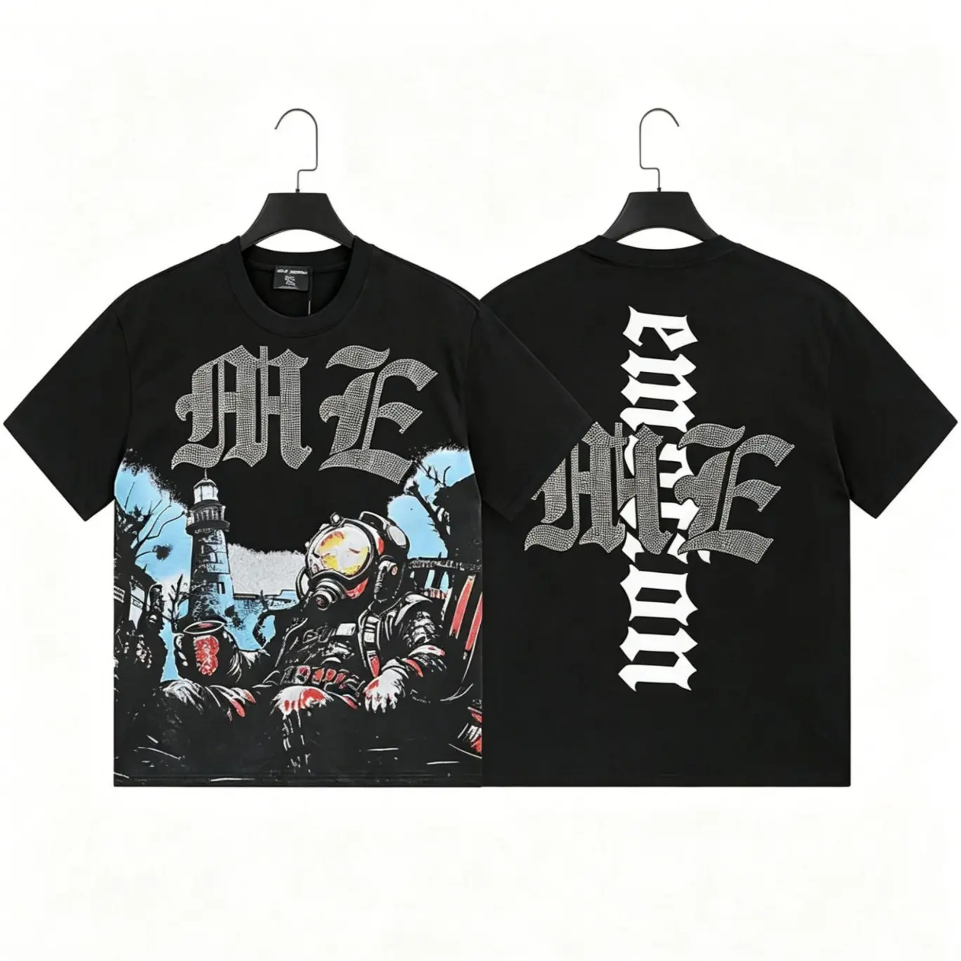 Mixed Emotion Retro Diamond Angel Graphic T-Shirt Vintage Washed Oversized Heavyweight Cotton Rhinestone Gothic Grunge Y2K Streetwear Hip Hop Crewneck Summer Men Trendy Top tiktokshopbacktoschool