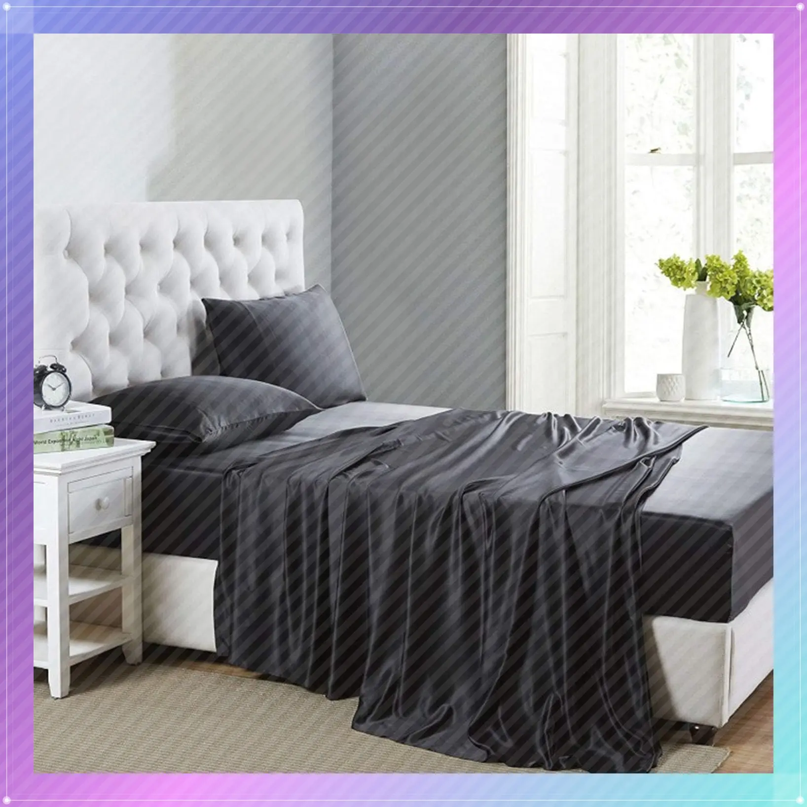 Full Size Silk Satin Sheet Set - Cooling, Soft & Hypoallergenic with Deep Pockets - BlackGift