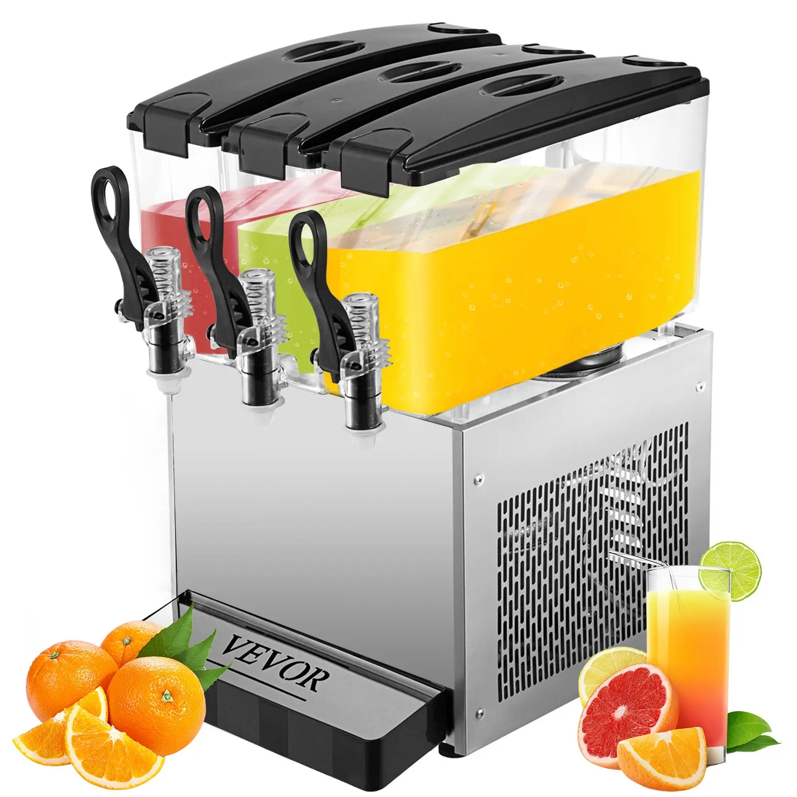 VEVOR 110V Commercial Beverage Dispenser Cold and Hot,3 Tanks 36L Fruit Juice Dispensers,12L Per Tank Stainless Steel Ice Tea Drink Dispenser Equipped with Thermostat Controller