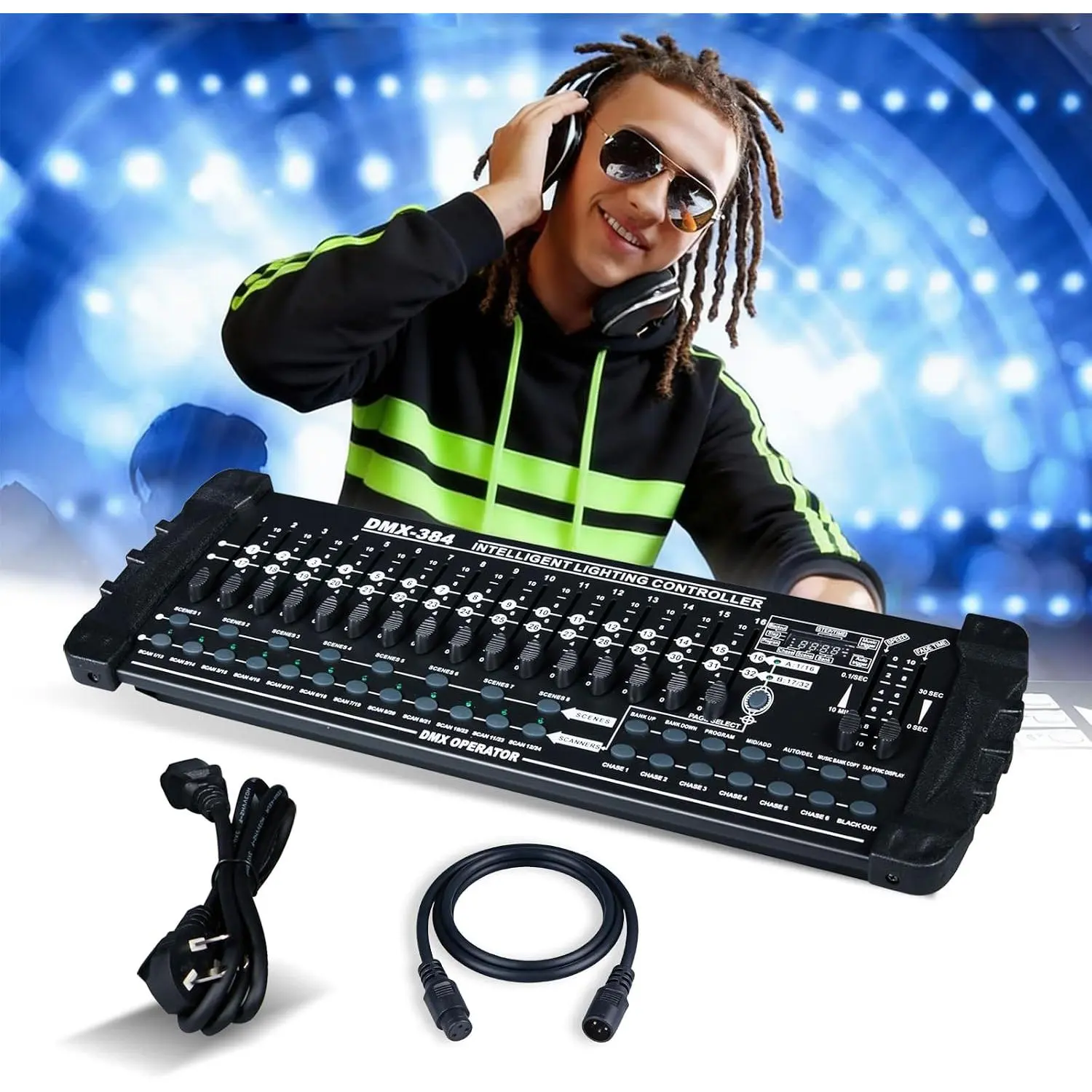 Professional DMX Controller for DJ Lights,192 Channe, DMX512 Stage Lighting Console With Sound Activation, 30 Programmable Scene Banks, LED Display&  For Disco, Club, Party & Live Events