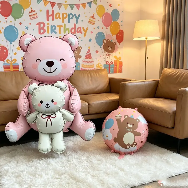 2pcs 37 Inch Bear Baby Ball Shape Balloon Base, Birthday Party Atmosphere Decor, Party Decoration, Room Setup, Choking Hazard Warning