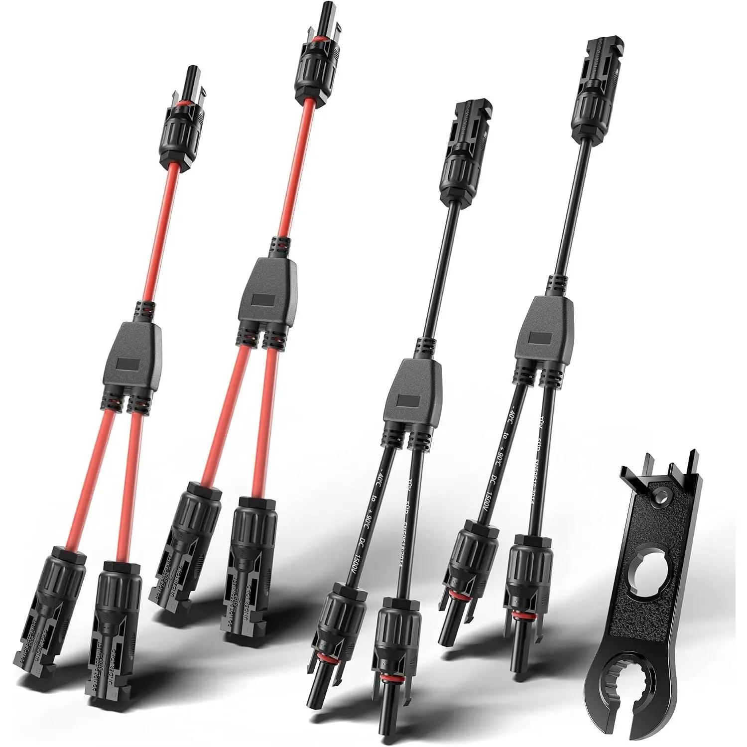 2 Pairs Solar Connectors Y Branch Parallel Adapter Cable 1 to 2 Solar Panel Connectors Wire Plug Tool Kit for Solar Panel (M/FF, F/MM)
