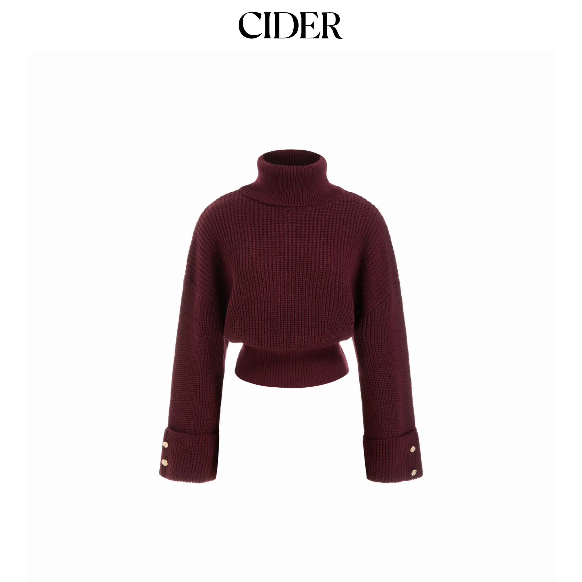 Cider Knit Turtleneck Button Long Sleeve Top SohoChic
