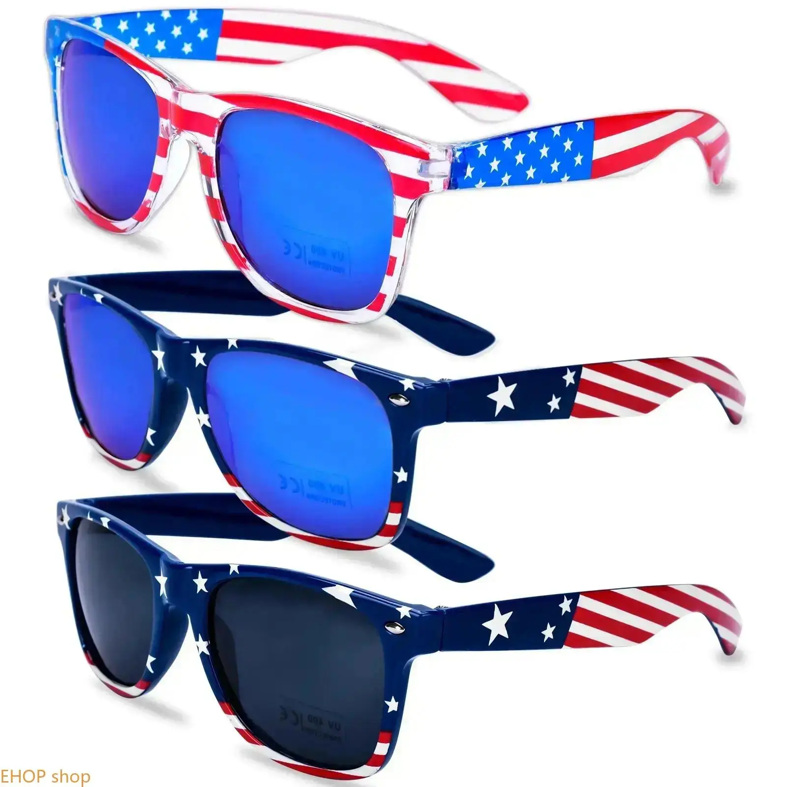 3-Pack Patriotic American Flag Sunglasses, Retro Plastic Frames with UV Protection for Men & Women, Adjustable Flexible Summer Sunglasses for 4th of July Party & Birthday Favors