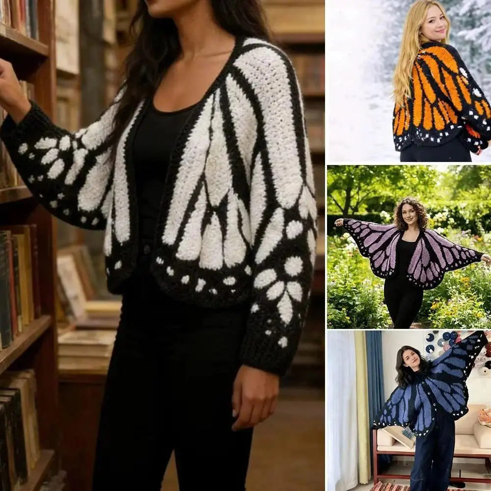 Crochet Monarch Butterfly Knit Cardigan Soft Breathable MonarchButterfly Cardigan Sweater Keep Warm with Butterflies Wing