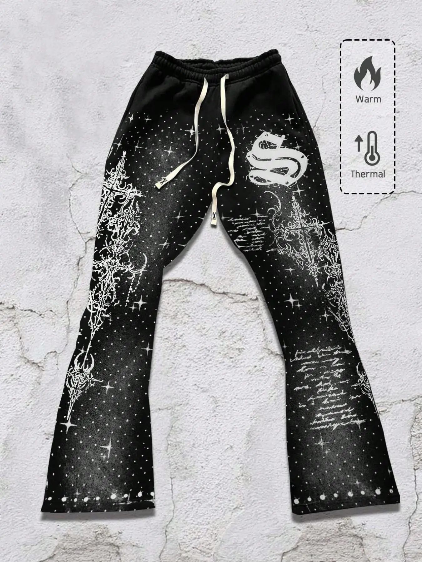 Baroque-patterned men's casual flared trousers, unisex black printed leisure sweatpants, autumn and spring fashion sportswear pants, Casual Sporty Pants