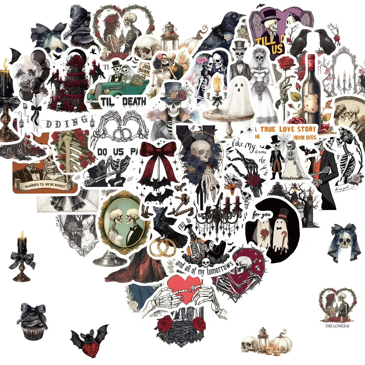 50pcs Til Death Do Us Stickers, Bachelorette Stickers, Dark Romance Stickers, Bride or Die Party Decorations, Wedding Gothic Halloween Bachelorette Decals
