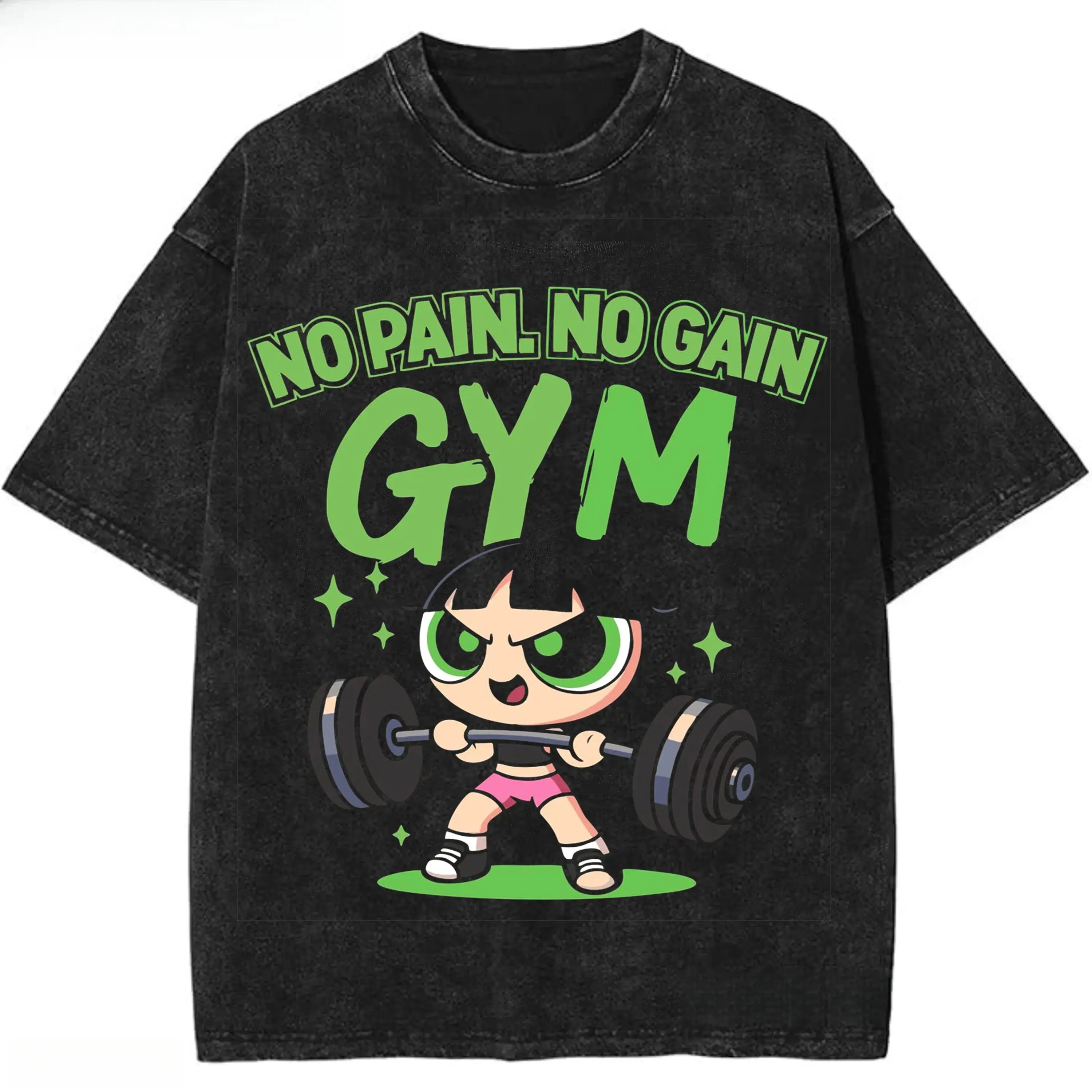 Funny Power-girl Gym Vintage T-shirt, No Pain, No Gain Graphic Tee, Anime Gym Shirt, Animation Graphic Tees, Gym Shirt, Unisex T-shirt