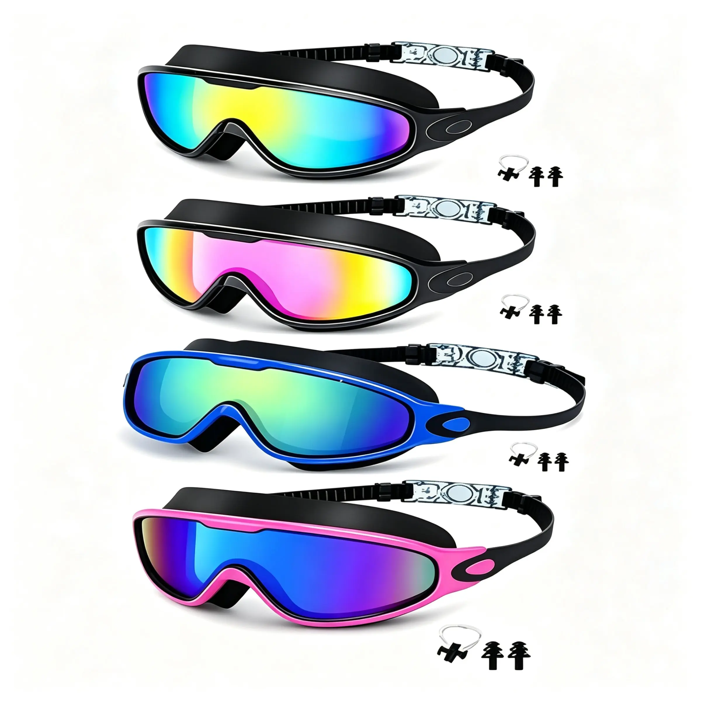 4 Pairs Electroplated Swim Goggles, Swimming Goggles, Waterproof Anti-Fog UV Protection, Silicone Seal, Large Field of View, Leak-Proof, for Adults and Teens