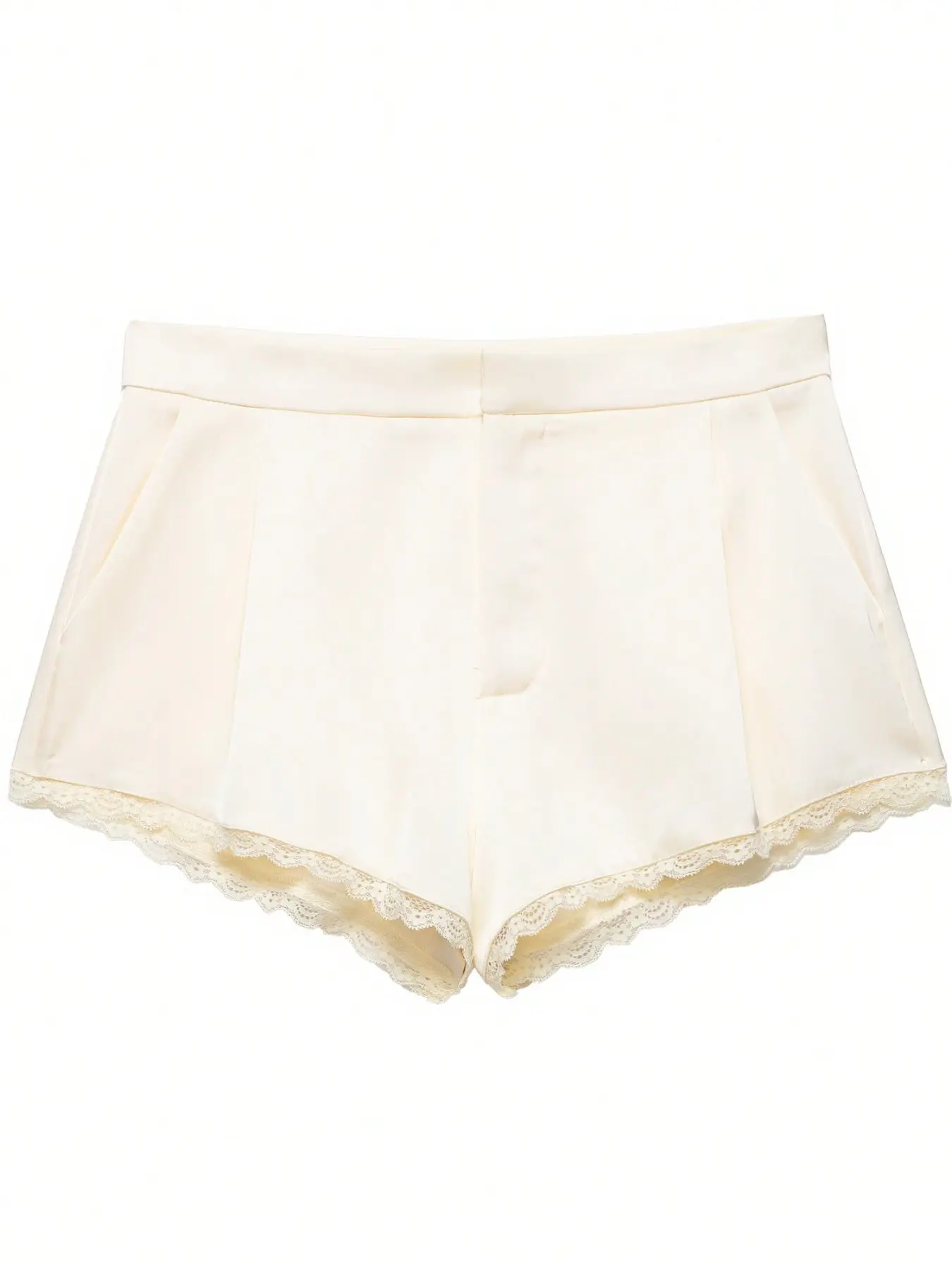 Indefeir Summer New European Style Fashion Simple Lace Trim Silk Satin Texture Shorts, Trendy Chic Women's Short Pants, Stylish and Comfortable