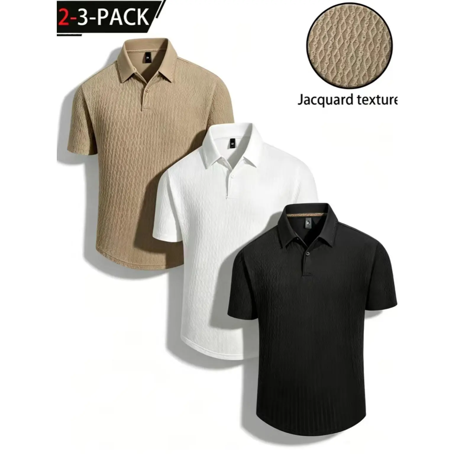 Men's 3-Pack Diamond Jacquard Textured Short Sleeve Golf Polo Shirts, Business Casual Daily Wear Tops noah boat