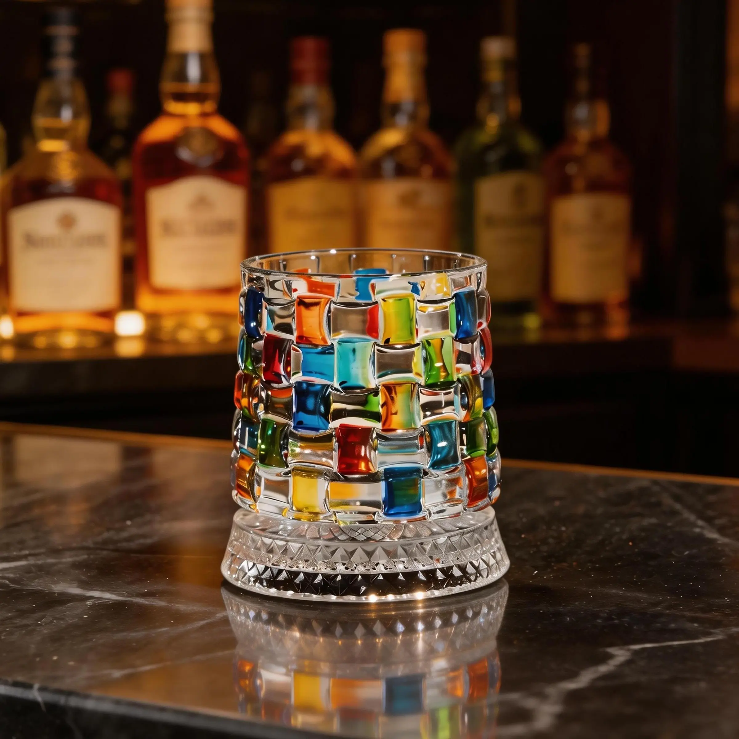 Hand-Painted Embossed Rotating Whiskey Glass, Minimal Luxury Crystal Tumbler, Smooth Spin Design, Elegant Drinkingware for Adults