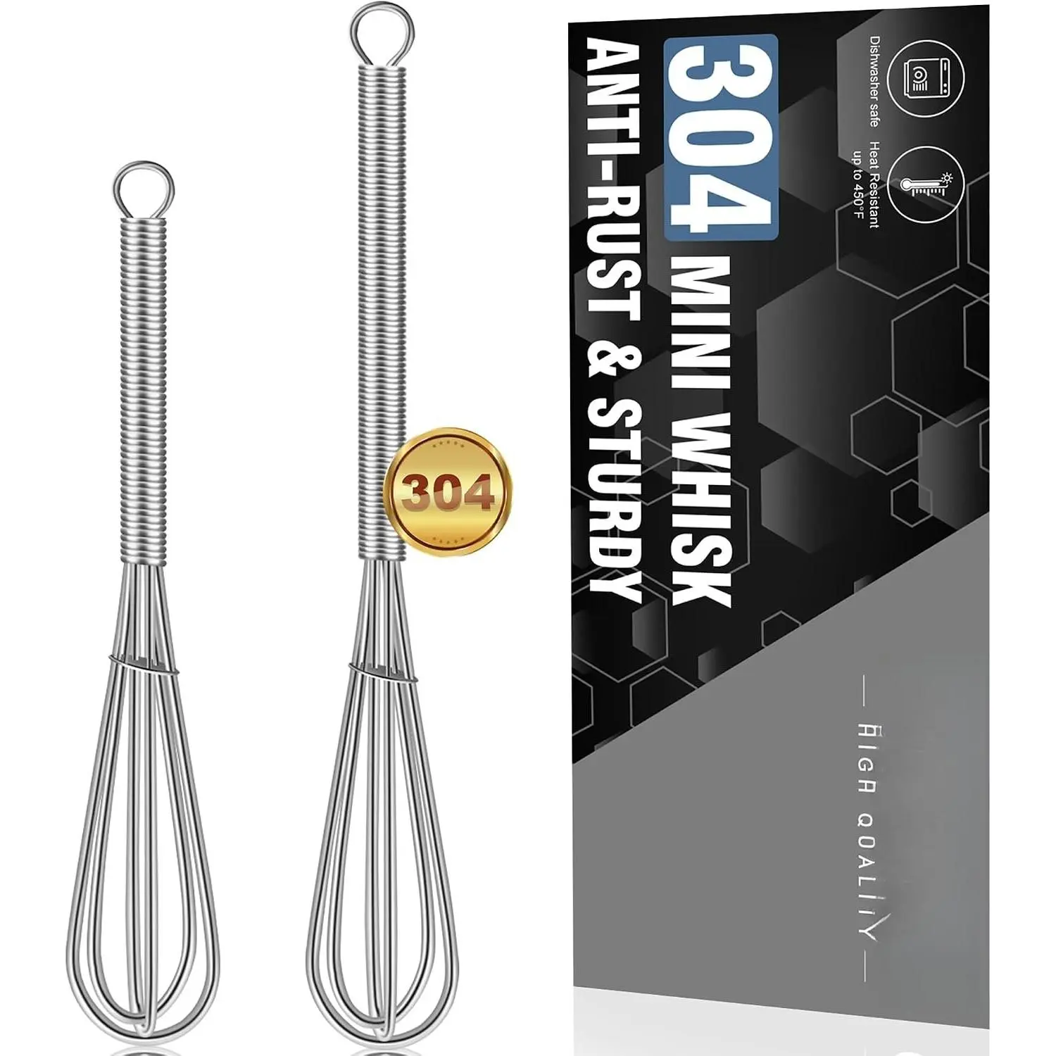 Mini Whisks Stainless Steel, Small Whisk 2 count, 5in and 7in  Whisk for Whisking, Beating, Blending Ingredients, Mixing Sauces