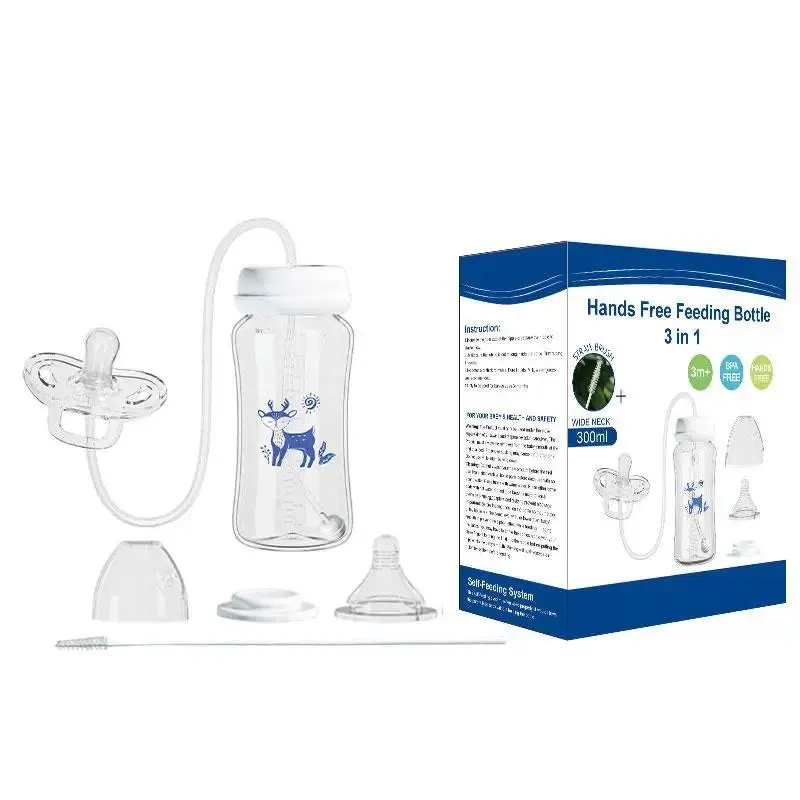 3-in-1 Hands-Free 300ML Wide-neck Baby Bottle,Milk Storage Bottle,Pacifier,Multi-Function Anti-Drop Gravity Ball Feeding Bottle