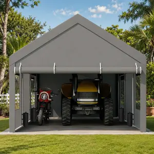 Walsunny Carport 12x20ft Outdoor Car Canopy Portable Garage, Heavy Duty Shed Tent Port with Roll-up Ventilated Windows & Removable Sidewalls Shelter Storage Vehicle Party Moisture Prevention for Camp, Farm, Tool, Grey, Khaki, White,Durable Pvc