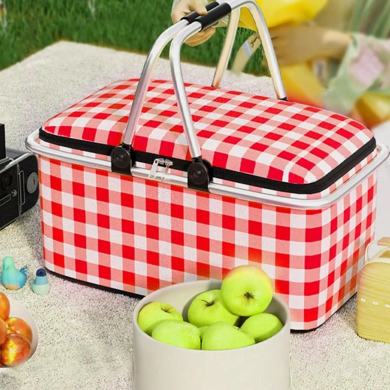Foldable Large Capacity Insulated Lunch Box Bag, Lightweight Outdoor Camping Picnic Basket, Student Meal Carrier, Perfect for Hiking