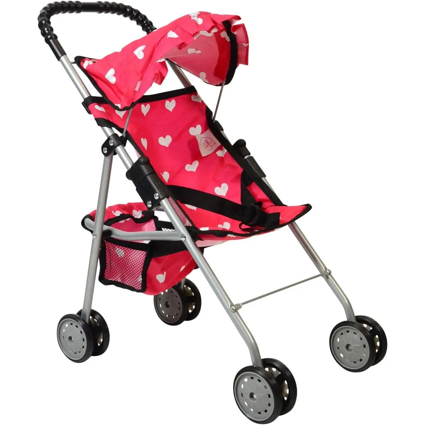 Doll Collection My First Doll Stroller with Basket & Heart Design Foldable Doll Stroller, Pink