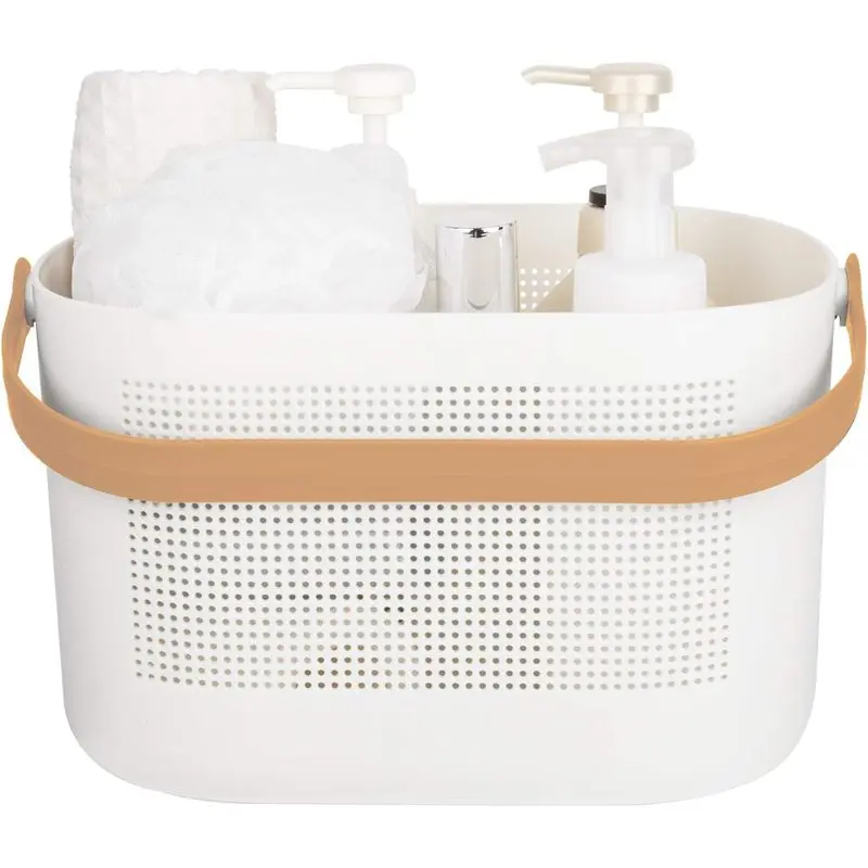 Composite Plastic Portable Shower Caddy Basket Organizer with Handle, Yellow - Bottom Drainage Holes, Keep Dry, Sturdy, Easy to Carry for Bathroom, Dorm Room, RV | Shower Storage for Bathroom Use