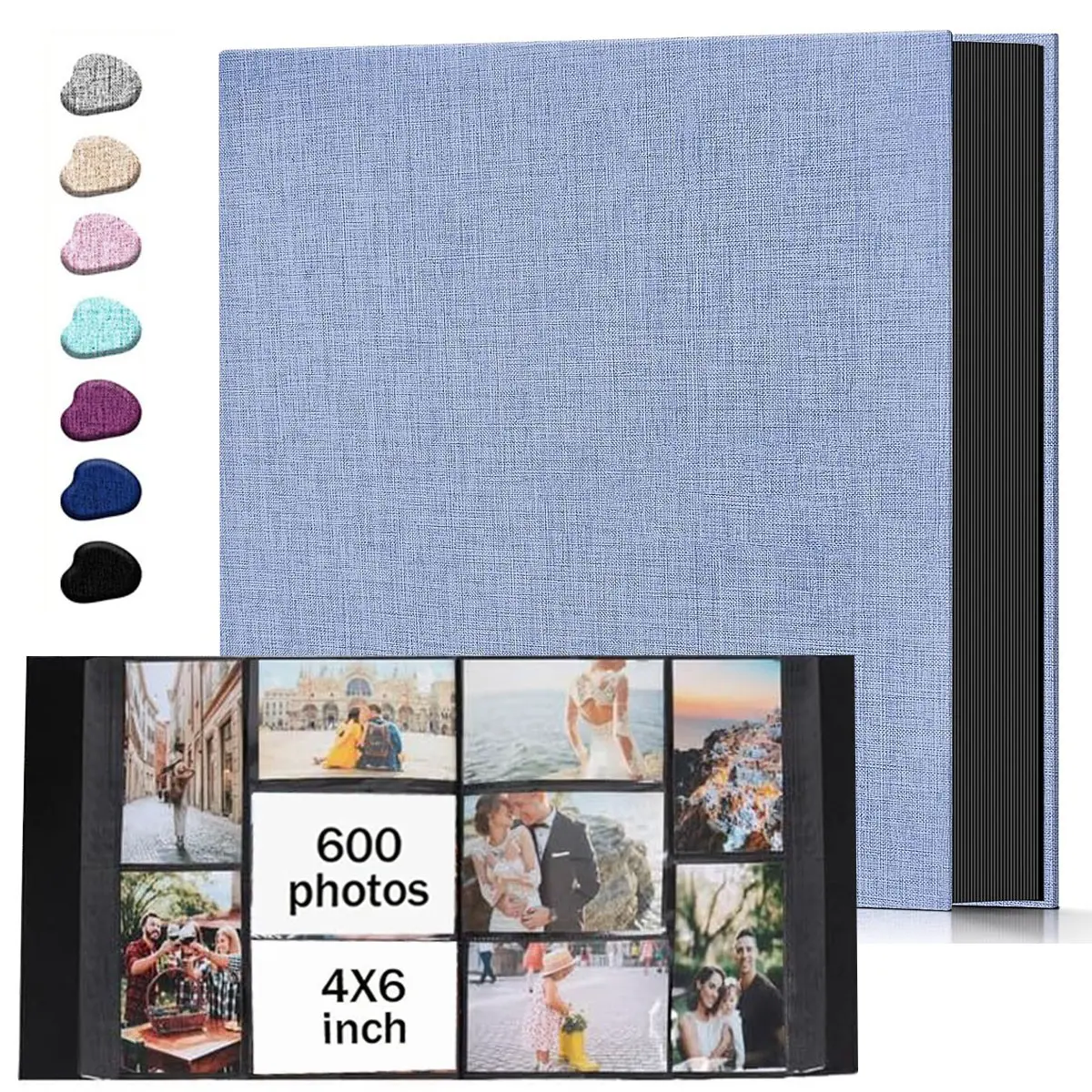 Linen Cover Photo Album Book 4x6 Inches, Vertical Pocket Album with Front Window, 200/300/600 Sheets, Wedding, Family Anniversary, Valentine's Day Gift