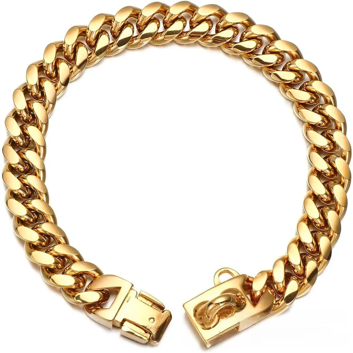 14mm Dog Collar, 18k Gold Plated Stainless Steel Dog Chain Necklace, Strong Secure Buckle, Training Collar for All Sizes