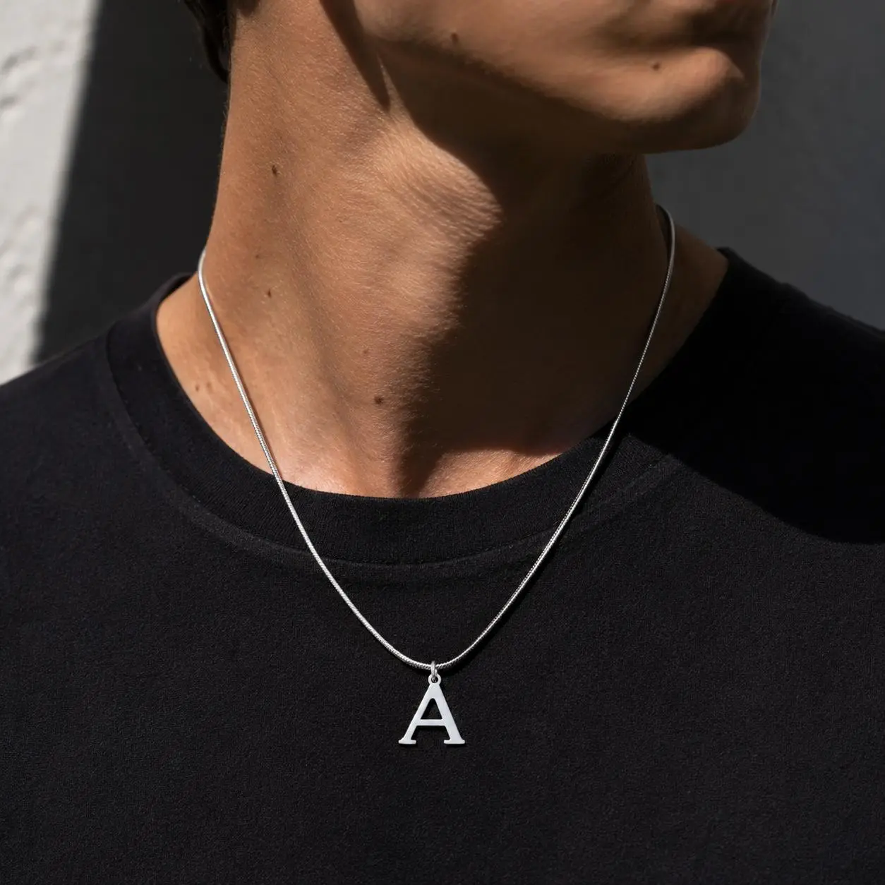 304L Stainless Steel Necklaces, Unisex Statement Choker Initial Letter A-Z Pendant Necklaces Silvery/Golden Flat Snake Bone Chain Birthday Gift Party, Proms, Music Festivals Punk Jewelry